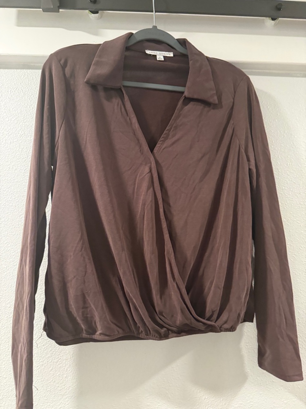 Green Envelope Brown Wrap-Front Long Sleeve Top